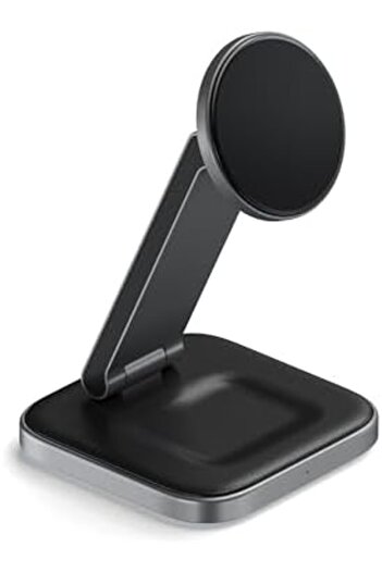Satechi 2 in 1 Wireless Charger, Qi2 15W Dual Wireless Charger Stand, Magnetic, Foldable Travel Char