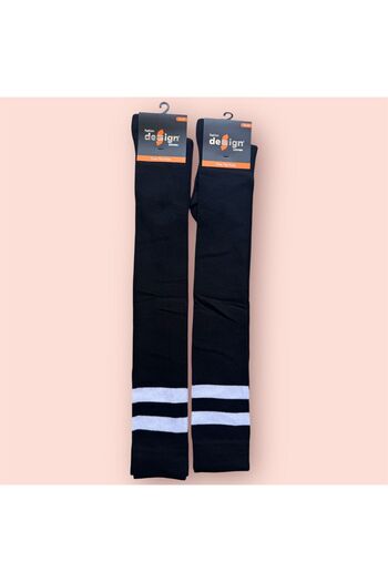 Design Socks Дамски памучни чорапи с черни ивици над коляното, 2 чифта