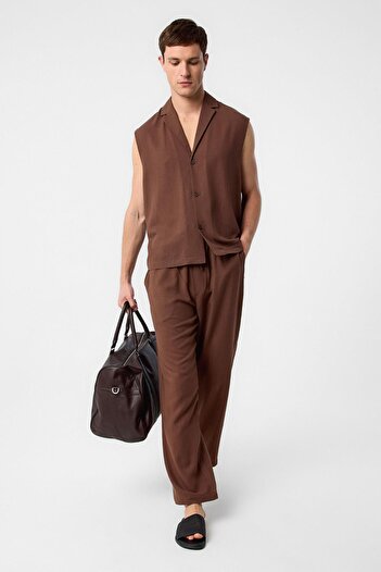 Antioch Coffee Linen Blend Sleeveless Men's Shirt
