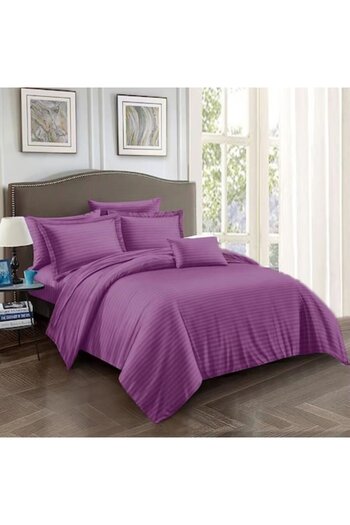 OEM Damask Polycotton Bed Linen, 4 Pieces, for Double Bed, 230 x 250 cm, Purple