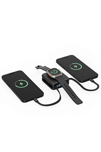 m.tk moveteck 10.000 mAh 2 Adet 20W Type-C Kablo Çıkışlı 15W Telefon Saat Kablosuz Şarj Destekli Magsafe Powerbank