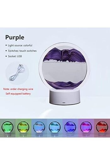 Generic CRTGW 3D Hourglass LED Lamp, USB Quicksand Nightlight LED Table Lamp, 7 Colors Art Night Lamp Moving