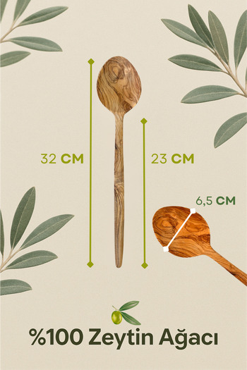 Ülgenev 1 Piece 100% Natural Olive Tree Spoon – 32 cm Handmade, Suitable for Rice and Sauce, Does Not Stick