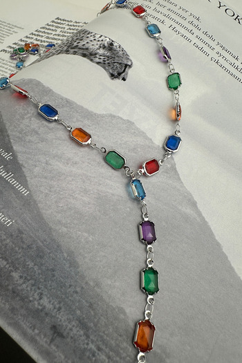 Modex Colorful Rectangular Stone Low-Cut Y Necklace (56cm)