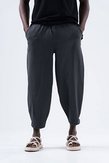 SUPERBLUE Men's Elastic Waist Loose Smoked Jogger Baggy Trousers