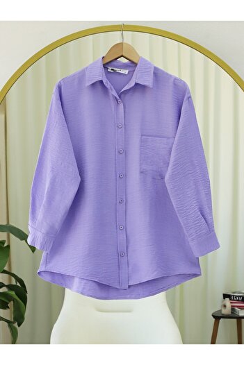 Modamorfo Single Pocket Buttoned Linen Shirt -Lilac