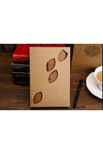 Hediye Sahibi Leather Cover Retro Leaf Patterned Memory Book Brown