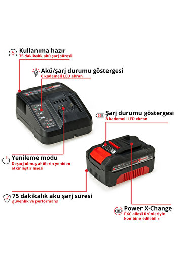 Einhell TE-AG 18/115 Q Li, Akülü Avuç Taşlama Seti (4,0 Ah Akü ve Şarj Cihazı Dahildir)