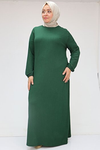 Eslina 32025 Plus Size Wrap Sleeve Elastic Dress - Emerald