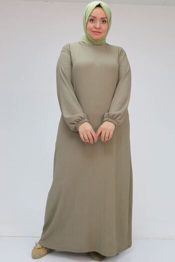 Eslina 32025 Plus Size Wrap Sleeve Elastic Dress - Beige