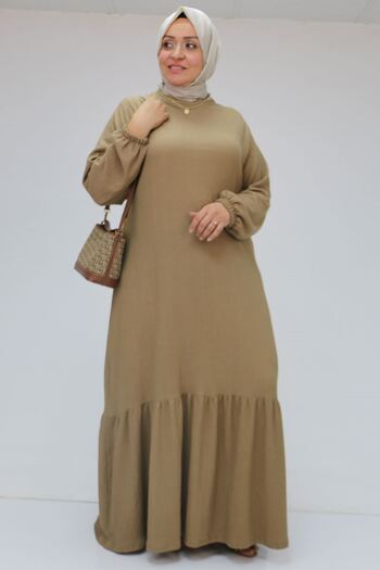 Eslina 32024 Plus Size Ruffled Wrap Dress - Mink