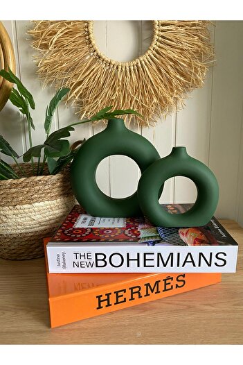 Porselian Bohemian Ring 2-Piece Vase Set (Big 18X18Cm, Small 14X13.5Cm)