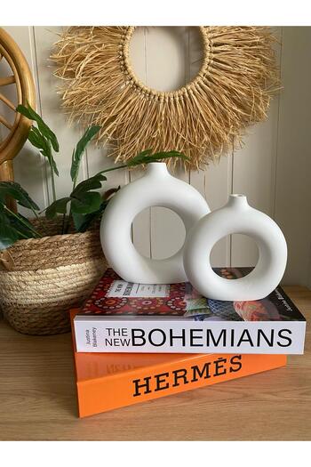 Porselian Bohemian Ring 2-Piece Vase Set (Big 18X18Cm, Small 14X13.5Cm)