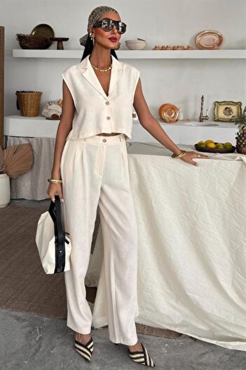 SGM BUTİK Zoe Crop Vest Suit 9744-08