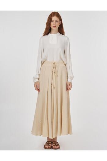 Kayra Stripe Lace Detailed Bell Skirt Cream