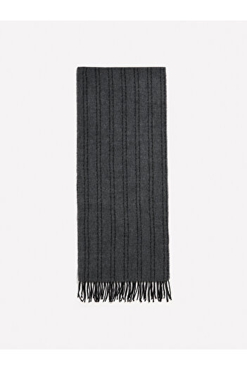 Sisley Eșarfă cu ciucuri din jacquard amestecat de lână pentru femei, albastru marin