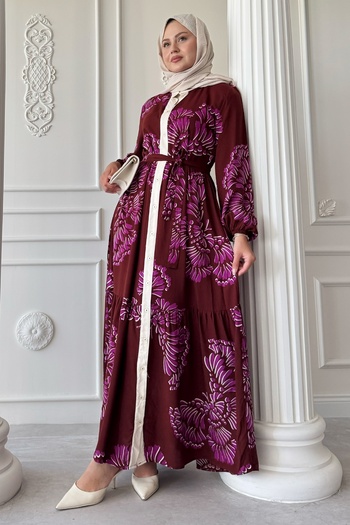 InStyle Wavy Leaf Pattern Purple Viscose Dress