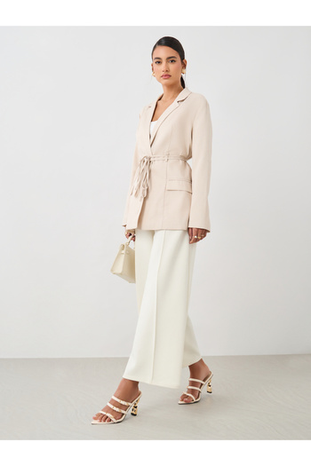 Styli Regular Fit Linen Look Belted Blazer