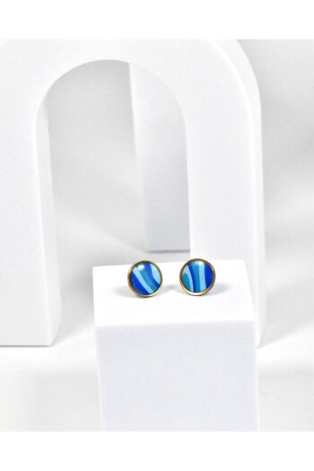 NARRU Cercei NARRU lucrati manual, rotunzi, 1.2 mm, albastru, bleu si auriu, Koralia