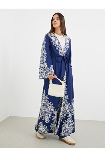 Keenly By Styli Floral Print Open Front Belted Maxi Kimono