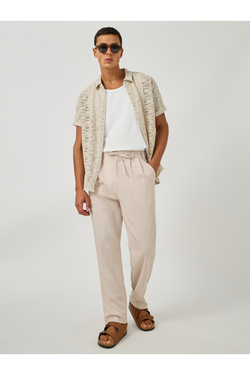Styli Textured Pleated Tapered Fit Trousers