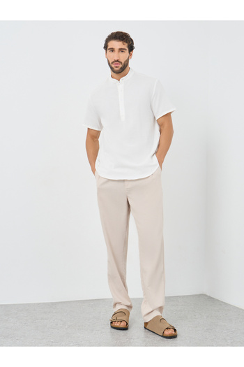 Take Two By Styli Solid Short Sleeve Mandarin Collar T-Shirt