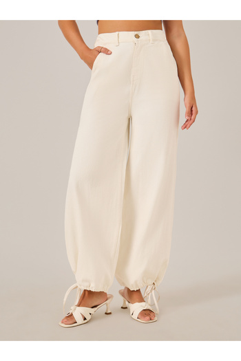 Styli Mid Rise Drawstring Hem Wide Leg Jeans