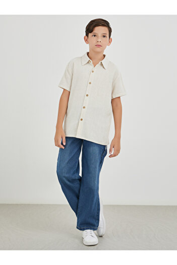 Styli Spread Collar Buttoned Linen Shirt