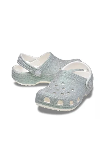 Crocs Papuci pentru copii Classic Iridescent Glitter Clog K - Argintiu