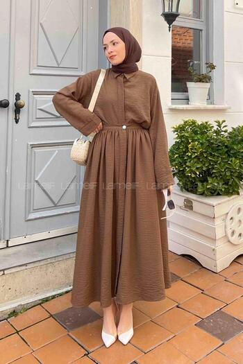 lamelif Σετ Λινό Φούστα Pera Bitter Brown