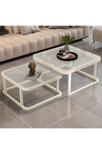 sharpdo Small Apartment Ins Style Tempered Glass Metal Frame Coffee Table 60*60*36.5CM&70*70*44CM