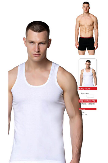 Çekmece 12-Piece Men's Economical White Singlet - Boxer Set