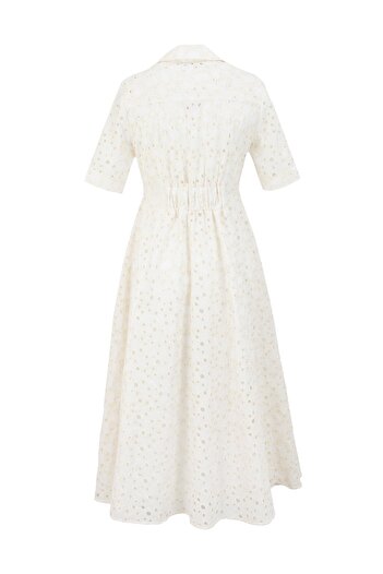 Exquise Fisko Patterned Cotton Midi Length Shirt Dress