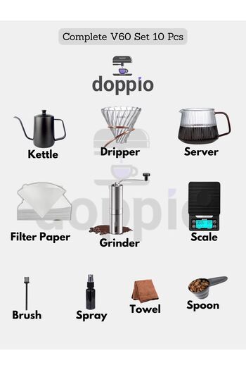 DOPPİO Doppio V60 Pour Over Coffee Set – 10-Piece Manual Brewing Kit