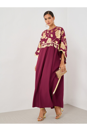 Keenly By Styli Women Floral Print Tassel Detail Maxi Kaftan