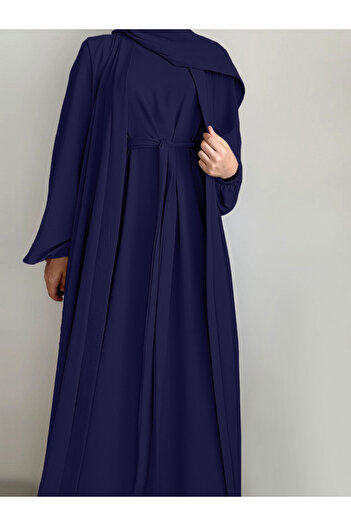 Take Two By Styli Women Solid Long Sleeve Front Open Abaya with Inner Dress