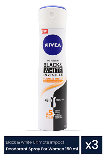 NIVEA Nivea Black&White Invisible Ultimate Impact αντιιδρωτικό αποσμητικό σε σπρέι για γυναίκες 3 τεμάχια x 150ml