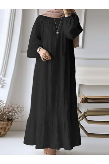 Take Two By Styli Women Black Textured Cuffed Sleeves Jalabiya