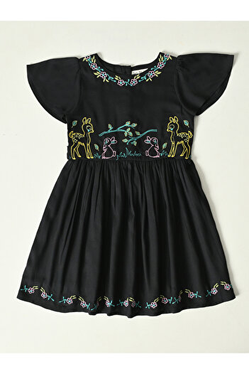 Bella Moda By Styli Embroidered Ruffled Sleeve Knee-Length Dress