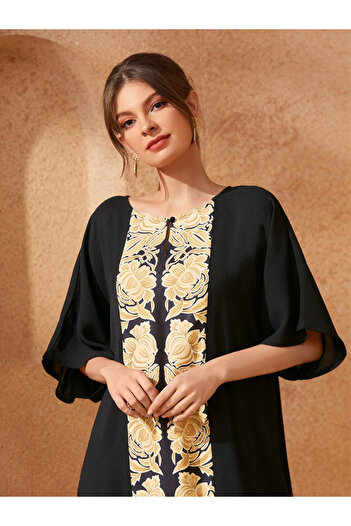 Take Two By Styli Women Floral Printed Short Sleeve Jalabiya