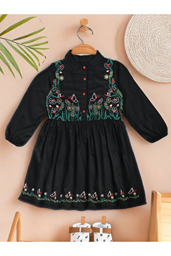 Bella Moda By Styli Floral Embroidered Buttoned Knee-Length Dress