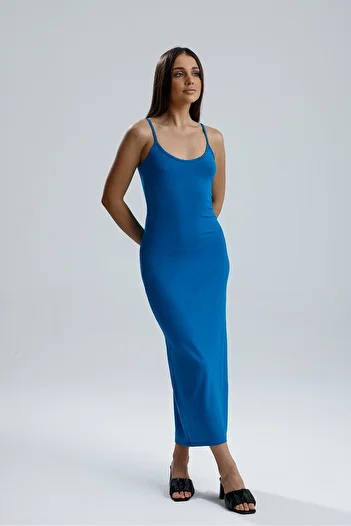 Sense Slit Strap Lycra Viscose Dress |   Elb35782 Petrol