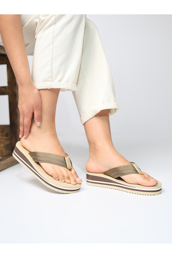HANOX İrene Mustard Wedge Heel Women's Flip Flops Beach Slippers Flip Flops (4.0) cm