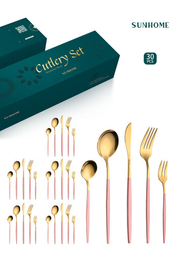 sharpdo SUNHOME 30-Piece Stainless Steel Cutlery Set Pink/Gold