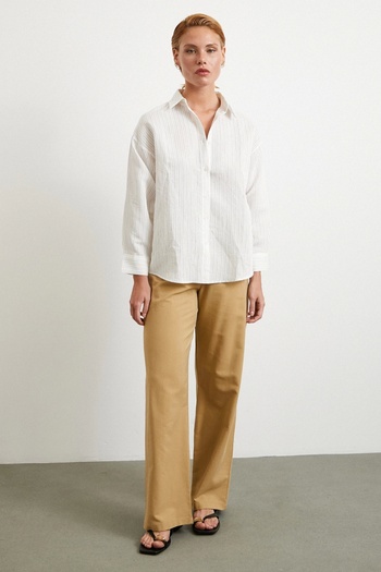 Never more Symmetrical Striped Shirt Stone