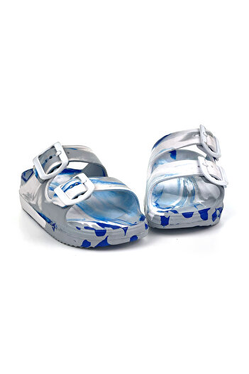 KAJILA Boy's Gray White Buckle Figured Orthopedic Comfortable Daily Beach Slippers