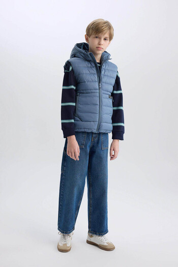 DeFacto Boy's Waterproof Hooded Zippered Puffer Vest D5907A825Sp