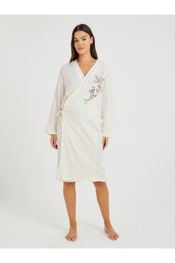 Styli Embroidered V-Neck Knee-Length Robe