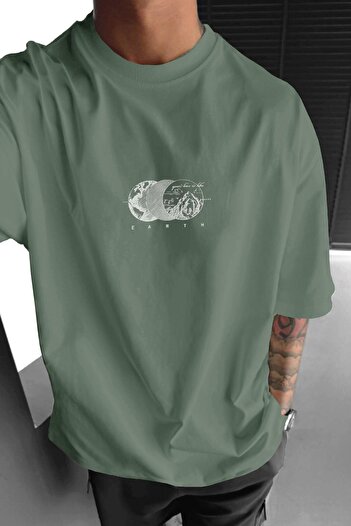 Millionaire Men's Light Green Earth Oversize Fit Loose Wide Fit Loose Cut T-Shirt