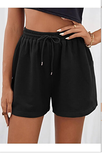 yueswear Unisex Black Elastic Waist Pocket S-Hort